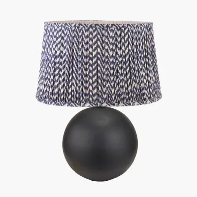 Benio Matt Black Metal Spherical Table Lamp Base with Vienna 35cm Blue Chevron Mushroom Pleat Lampshade