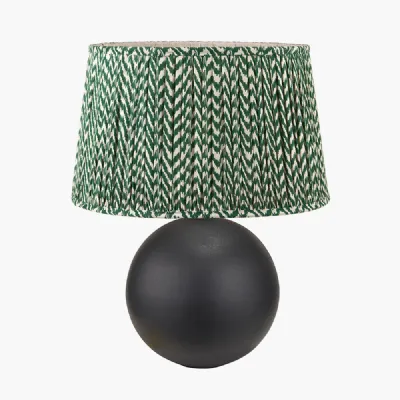 Benio Matt Black Metal Spherical Table Lamp Base with Vienna 35cm Forest Green Chevron Mushroom Pleat Lampshade