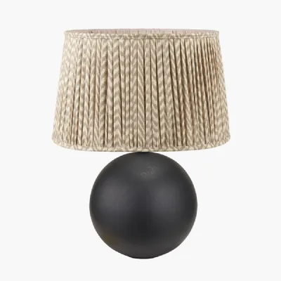 Benio Matt Black Metal Spherical Table Lamp Base with Vienna 35cm Taupe Chevron Mushroom Pleat Lampshade
