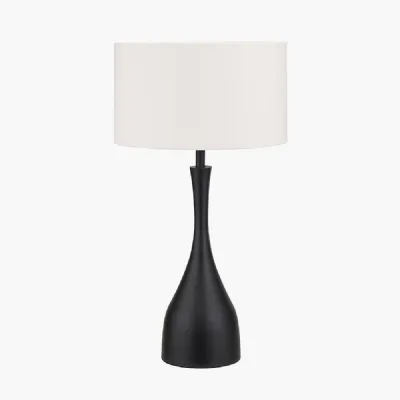 Llora Matt Black Metal Curved Table Lamp Base with Henry 35cm White Handloom Cylinder Lampshade