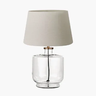 Josie Clear Glass and Antique Brass Metal Table Lamp Base with Coast 35cm Cream Calico Tapered Lampshade