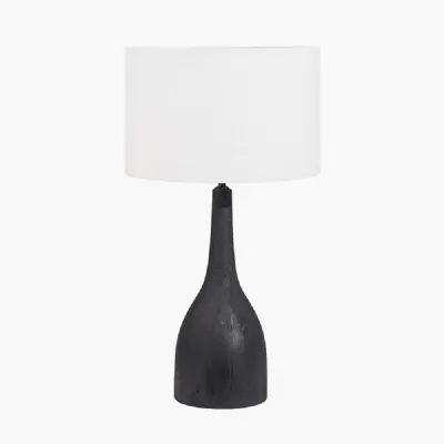 Corella Black Mango Wood Curved Table Lamp Base with Lino 40cm White Self Lined Linen Cylinder Lampshade