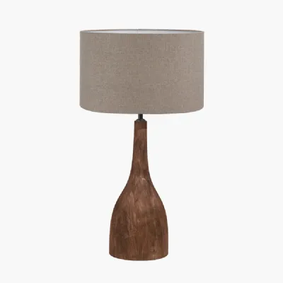Corella Chocolate Brown Mango Wood Curved Table Lamp Base with Edward 40cm Natural Linen Cylinder Lampshade