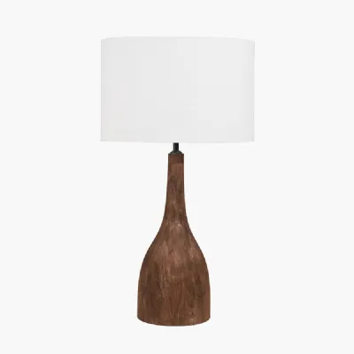 Corella Chocolate Brown Mango Wood Curved Table Lamp Base with Lino 40cm White Self Lined Linen Cylinder Lampshade