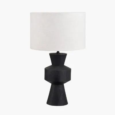 Koa Black Mango Wood Contemporary Table Lamp Base with Lino 35cm White Self Lined Linen Cylinder Lampshade