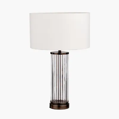 Ciara Clear Glass and Antique Bronze Metal Table Lamp Base with Henry 35cm White Handloom Cylinder Lampshade
