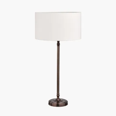 Piero Antique Bronze Metal Candlestick Table Lamp Base with Henry 35cm White Handloom Cylinder Lampshade