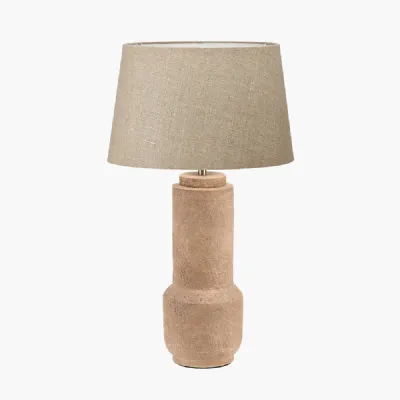 Gaiana Concrete Brown Stoneware Table Lamp Base with Milos 35cm Natural Linen Tapered Lampshade
