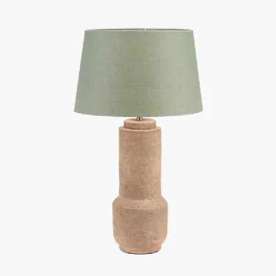 Gaiana Concrete Brown Stoneware Table Lamp Base with Milos 35cm Pistachio Green Linen Tapered Lampshade