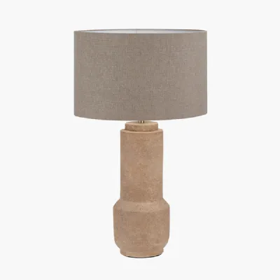 Gaiana Concrete Brown Stoneware Table Lamp Base with Edward 35cm Natural Linen Cylinder Lampshade