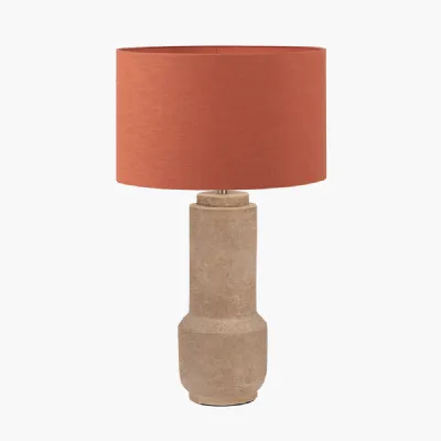 Gaiana Concrete Brown Stoneware Table Lamp Base with Lino 35cm Cinnamon Self Lined Linen Cylinder Lampshade