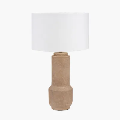 Gaiana Concrete Brown Stoneware Table Lamp Base with Lino 35cm White Self Lined Linen Cylinder Lampshade
