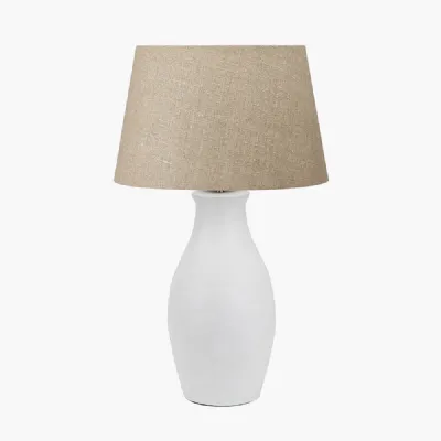 Eirene White Textured Stoneware Table Lamp Base with Milos 40cm Natural Linen Tapered Lampshade