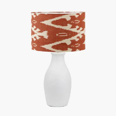 Eirene White Textured Stoneware Table Lamp Base with Lars 40cm Cinnamon Ikat Patterned Cylinder Lampshade