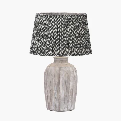 Ambrosia Natural Grooved Stoneware Table Lamp Base with Vienna 35cm Black Chevron Mushroom Pleat Lampshade