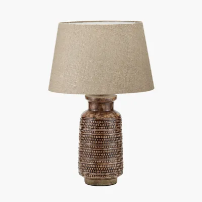 Theano Dot Design Brown Glaze Tall Table Lamp Base with Milos 35cm Natural Linen Tapered Lampshade