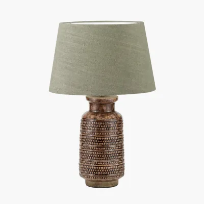 Theano Dot Design Brown Glaze Tall Table Lamp Base with Milos 35cm Pistachio Green Linen Tapered Lampshade