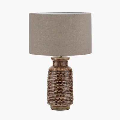 Theano Dot Design Brown Glaze Tall Table Lamp Base with Edward 35cm Natural Linen Cylinder Lampshade