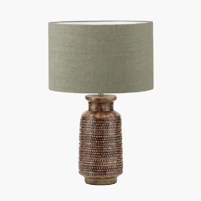 Theano Dot Design Brown Glaze Tall Table Lamp Base with Edward 35cm Pistachio Green Linen Cylinder Lampshade