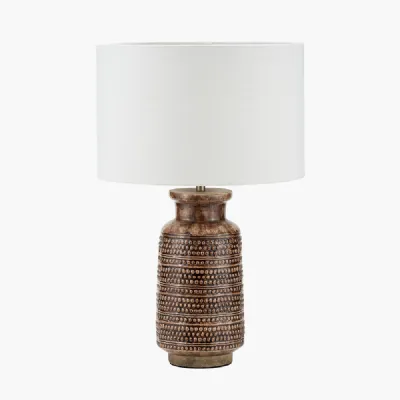 Theano Dot Design Brown Glaze Tall Table Lamp Base with Lino 35cm White Self Lined Linen Cylinder Lampshade