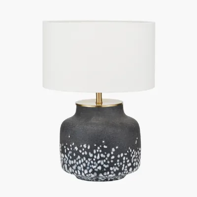 Etna Black and White Glass Table Lamp Base with Henry 40cm White Handloom Cylinder Lampshade