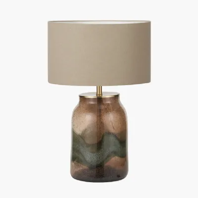 Valtellina Brown and Green Glass Table Lamp Base with Henry 35cm Taupe Handloom Cylinder Lampshade