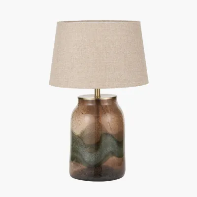 Valtellina Brown and Green Glass Table Lamp Base with Milos 35cm Natural Linen Tapered Lampshade