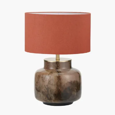 Cerdanya Brown and Beige Glass Table Lamp Base with Henry 35cm Tobacco Handloom Cylinder Lampshade