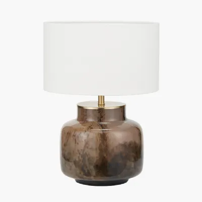 Cerdanya Brown and Beige Glass Table Lamp Base with Henry 35cm White Handloom Cylinder Lampshade