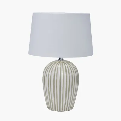 Cannes Sage and White Stripe Ceramic Table Lamp