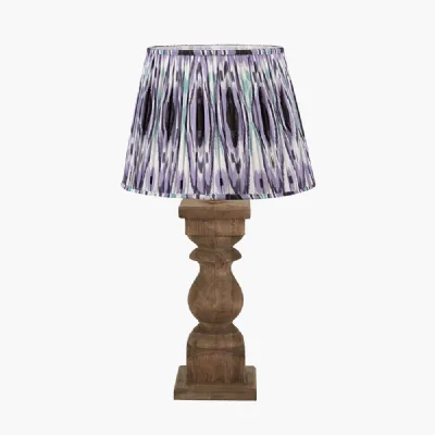 Kavya Antique Brown Turned Wood Table Lamp Base with Izara 45cm Lilac Ikat Patterned Mushroom Pleat Tapered Lampshade