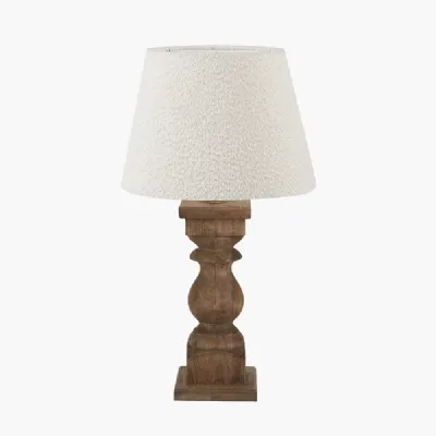 Kavya Antique Brown Turned Wood Table Lamp Base with Martigues 45cm White Boucle Tapered Lampshade