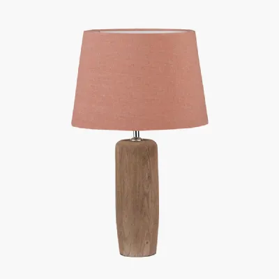 Inaya Natural Tapered Large Wood Table Lamp Base with Milos 40cm Apricot Linen Tapered Lampshade