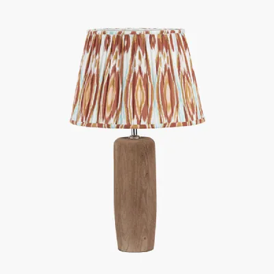 Inaya Natural Tapered Large Wood Table Lamp Base with Izara 40cm Cinnamon Ikat Patterned Mushroom Pleat Tapered Lampshade