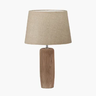 Inaya Natural Tapered Wood Table Lamp Base with Milos 35cm Natural Linen Tapered Lampshade