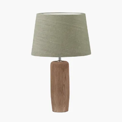 Inaya Natural Tapered Wood Table Lamp Base with Milos 35cm Pistachio Green Linen Tapered Lampshade