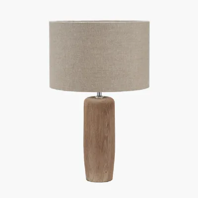 Inaya Natural Tapered Wood Table Lamp Base with Edward 35cm Natural Linen Cylinder Lampshade