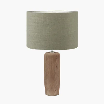 Inaya Natural Tapered Wood Table Lamp Base with Edward 35cm Pistachio Green Linen Cylinder Lampshade