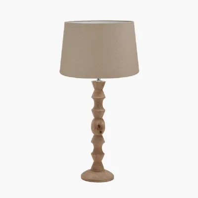 Ayra Natural Modernist Large Turned Wood Table Lamp Base with Winston 40cm Taupe Handloom Tapered Lampshade