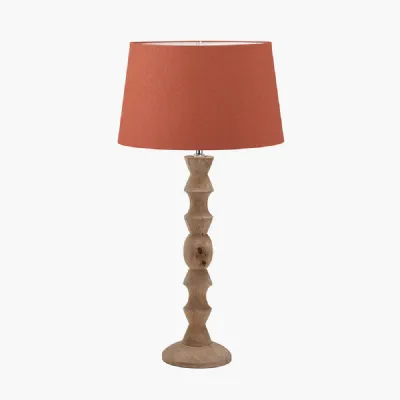 Ayra Natural Modernist Large Turned Wood Table Lamp Base with Winston 40cm Tobacco Handloom Tapered Lampshade