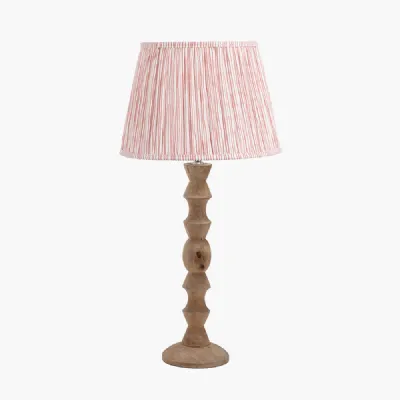 Ayra Natural Modernist Large Turned Wood Table Lamp Base with Thiago 40cm Cinnamon Stripe Mushroom Pleat Tapered Lampshade