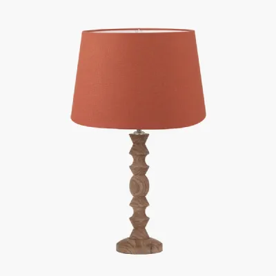 Ayra Natural Modernist Turned Wood Table Lamp Base with Winston 35cm Tobacco Handloom Tapered Lampshade
