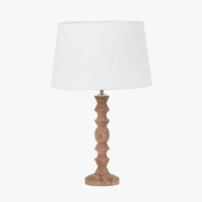 Ayra Natural Modernist Turned Wood Table Lamp Base with Winston 35cm White Handloom Tapered Lampshade
