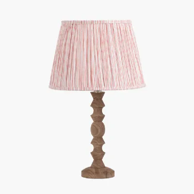 Ayra Natural Modernist Turned Wood Table Lamp Base with Thiago 35cm Cinnamon Stripe Mushroom Pleat Tapered Lampshade