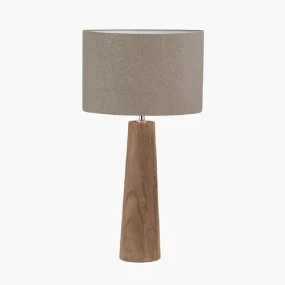 Esha Natural Conical Wood Table Lamp Base with Edward 35cm Natural Linen Cylinder Lampshade