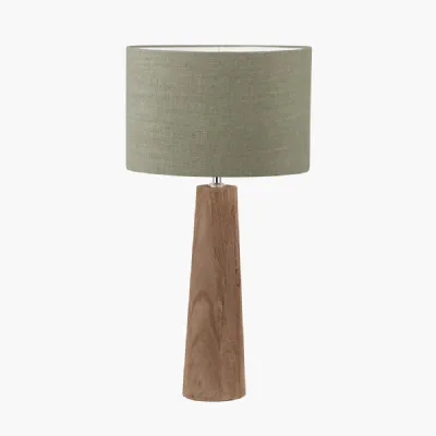Esha Natural Conical Wood Table Lamp Base with Edward 35cm Pistachio Green Linen Cylinder Lampshade