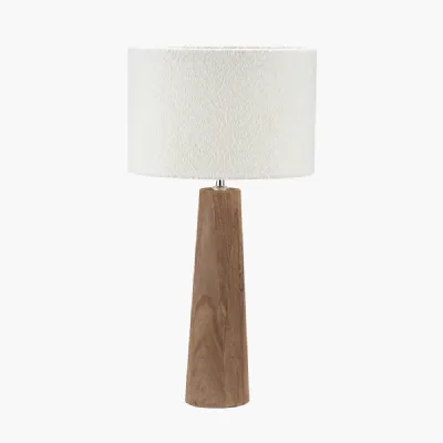 Esha Natural Conical Wood Table Lamp Base with Rouen 35cm White Boucle Cylinder Lampshade