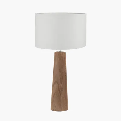 Esha Natural Conical Wood Table Lamp Base with Lino 35cm White Self Lined Linen Cylinder Lampshade