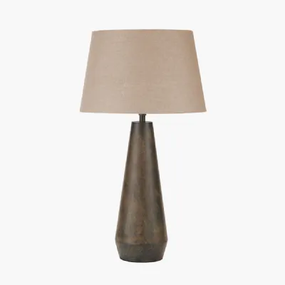 Arbor Verdi Gris Metal Conical Table Lamp Base with Milos 40cm Natural Linen Tapered Lampshade