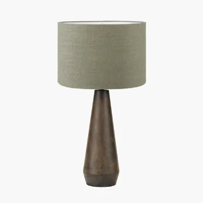 Arbor Verdi Gris Metal Conical Table Lamp Base with Edward 40cm Pistachio Green Linen Cylinder Lampshade